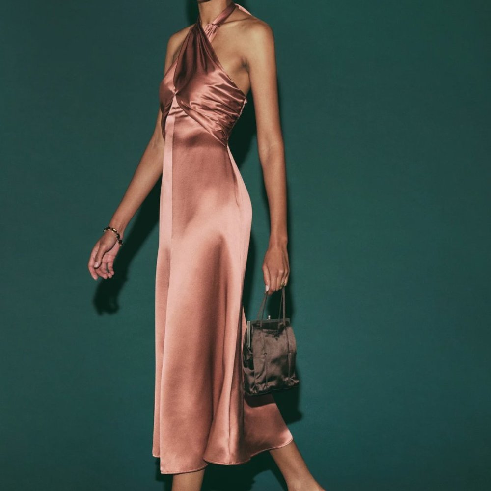 Reformation Maddison Halter Midi Maxi Dress in Praline 6